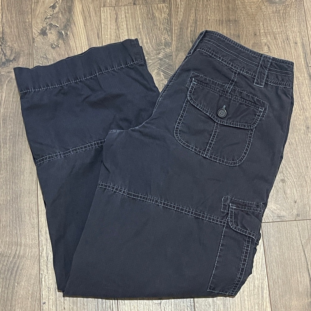 Ann Taylor LOFT Marisa Cargo Pants Womens 6 Dark Gray Ripstop Wide Leg Utility